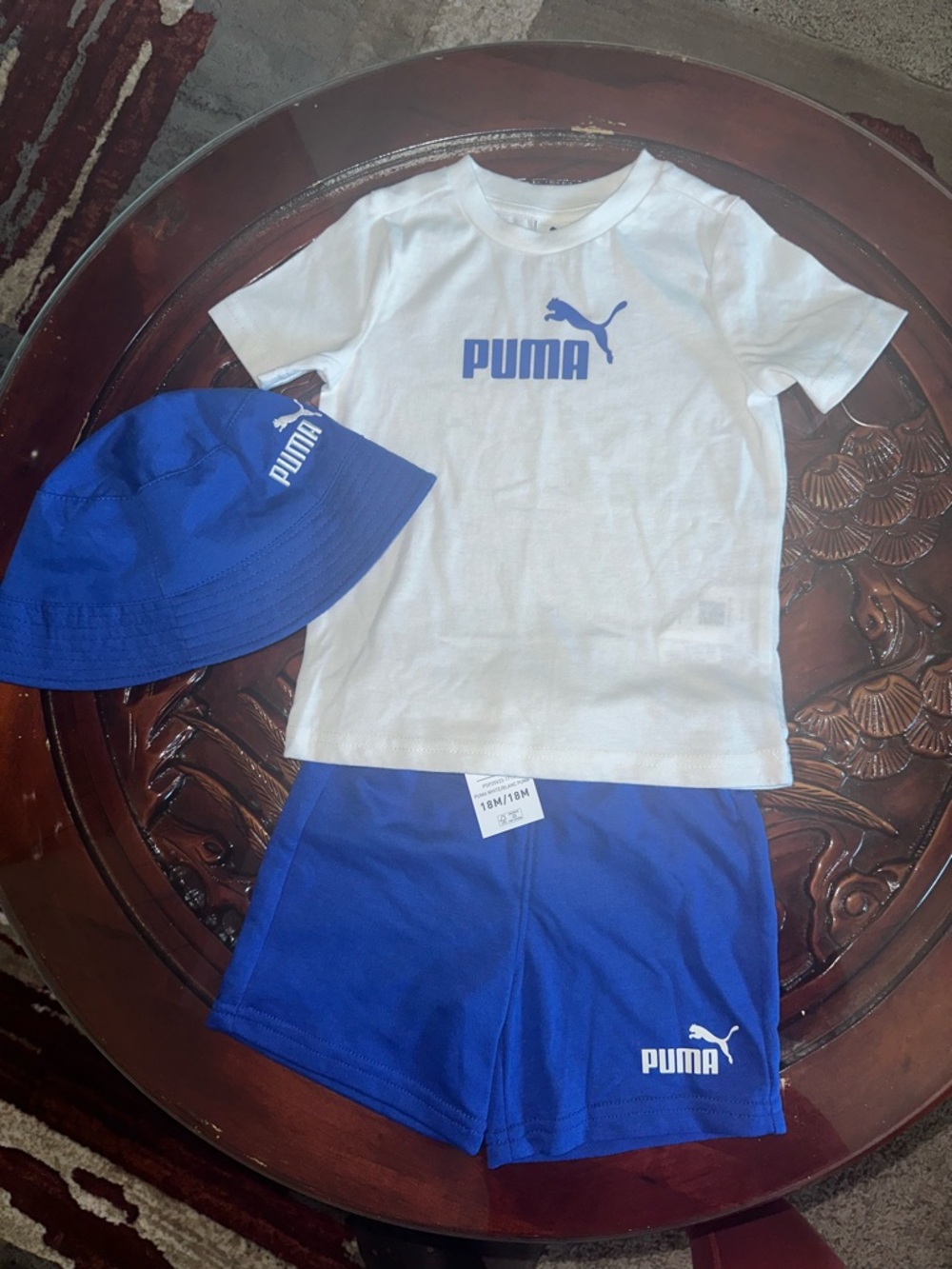 Puma White Tee with Blue Logo, Royal Blue Shorts & Hat Set